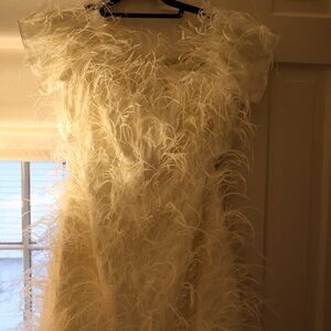 Cult Gaia White Feather Off the Shoulder Mini Dress - Size L